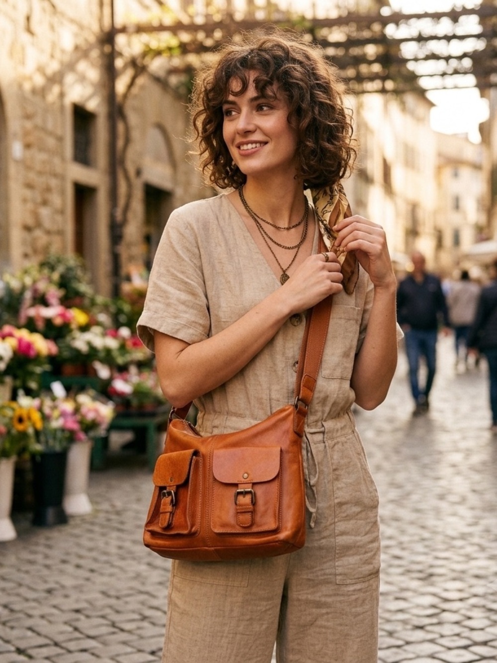 Spikes & Sparrow Leather Messenger Bag Purse Cognac Pockets Crossbody Classic